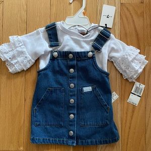 NEW Denim overall dress w/ bell sleeved shirt